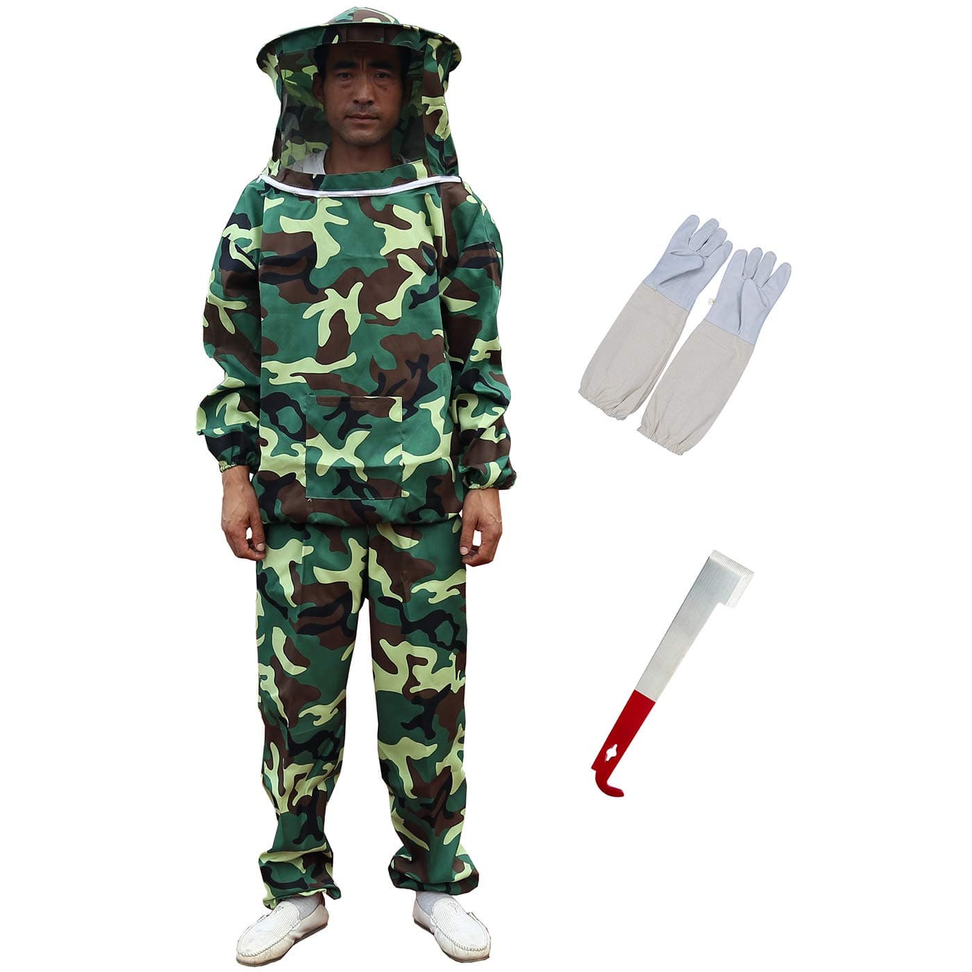 Bee Keeper Uniform, Bee Keeper Outfit, Beekeeping Suit Protective with Veil Hood (Jacket, Pants, Gloves, Scraper)