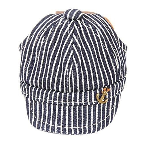 HBuir Pet Sun Protection Hat with Ear Holes Adjustable Stripe Baseball Cap,Blue