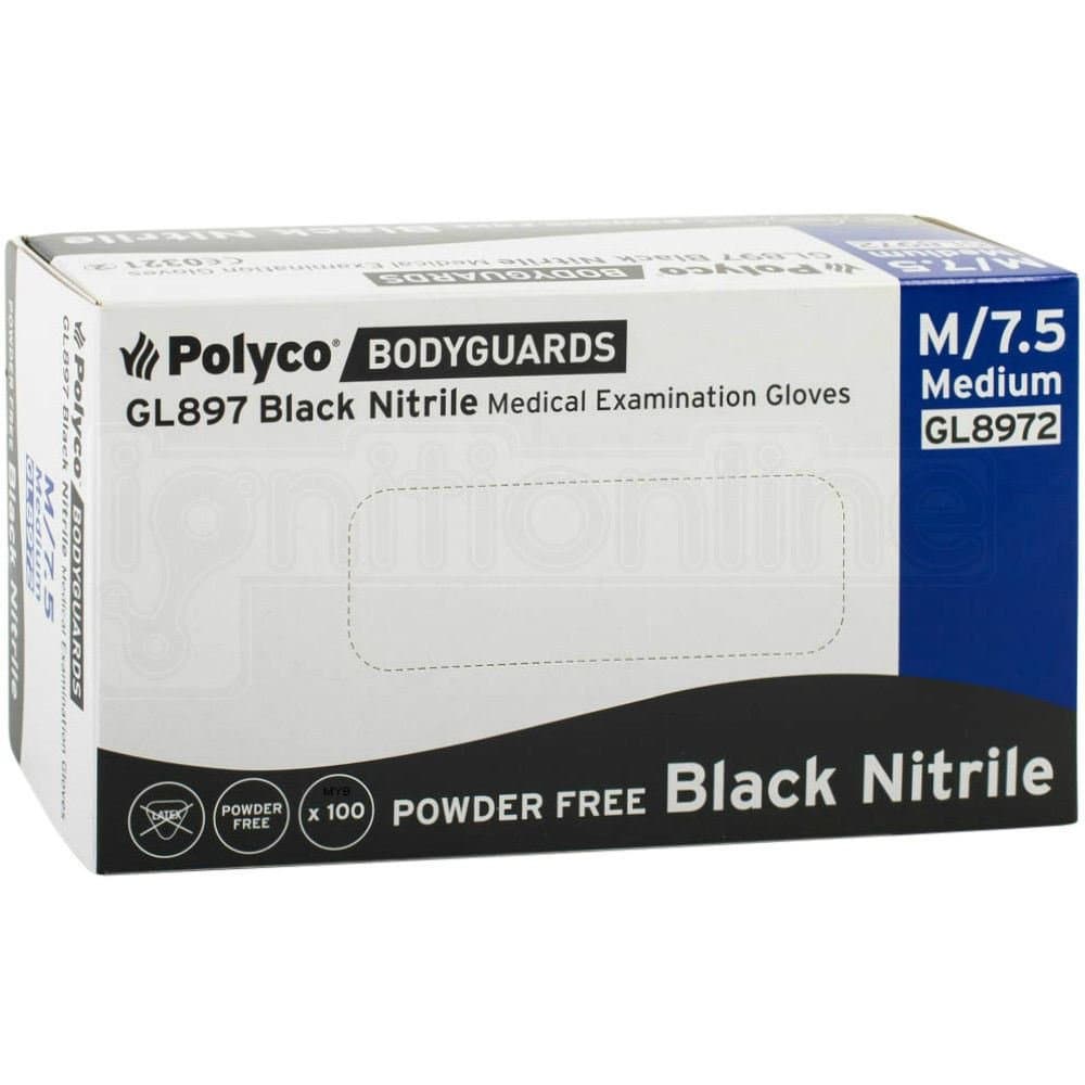 Polyco 2 x Bodyguards 4 Black (M) Nitrile Powder Free Disposable Gloves GL8972 200 Medium Gloves
