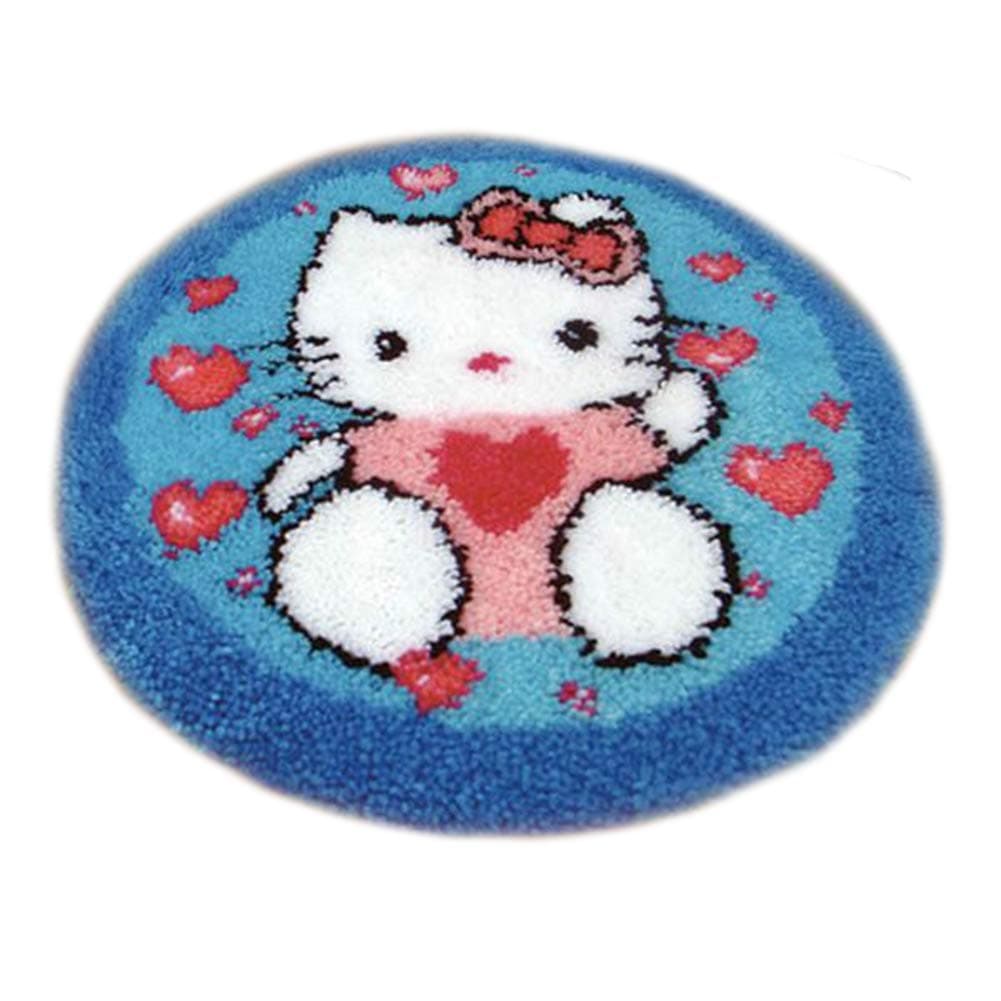 DIY Cushion Carpet Floor Mat Rug Latch Hook Kits Sofa Seat Cover Hand Craft Cartoon Round Crocheting Baby Kids Gift 19x19 Inch (Round-10)