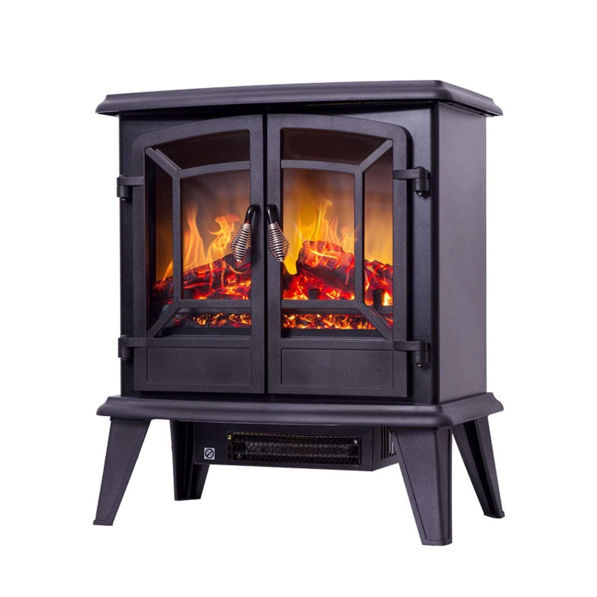 LHSX Electric Fireplace Stove Heater With Flame Effect With Log Burner Flame Effect Overheat Protection Safety Cut-Out System 1400W Heaterblack