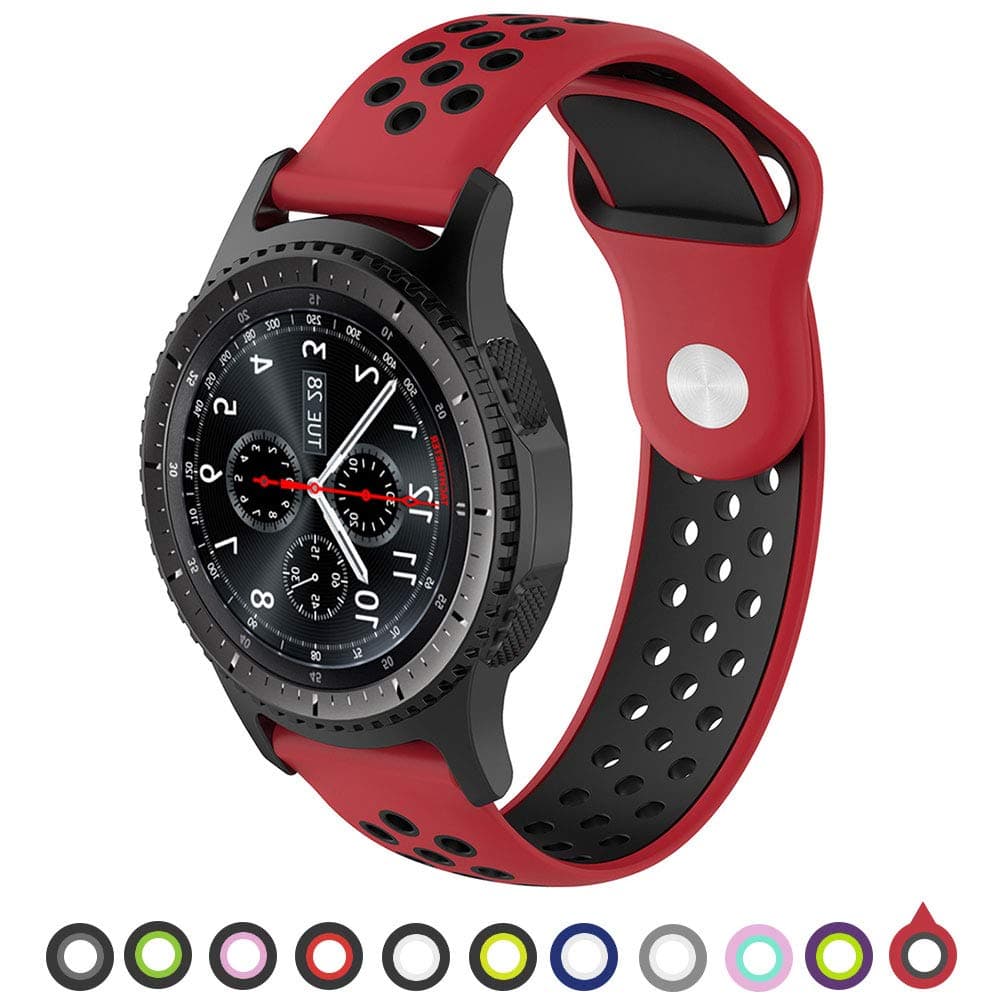 Willibill Gear S3 Bands Soft Silicone Replacement for Band Samsung Gear S3 Frontier/Classic Smart Watch/Huawei Watch 2 Classic Smartwatch (Red-Black, Large)