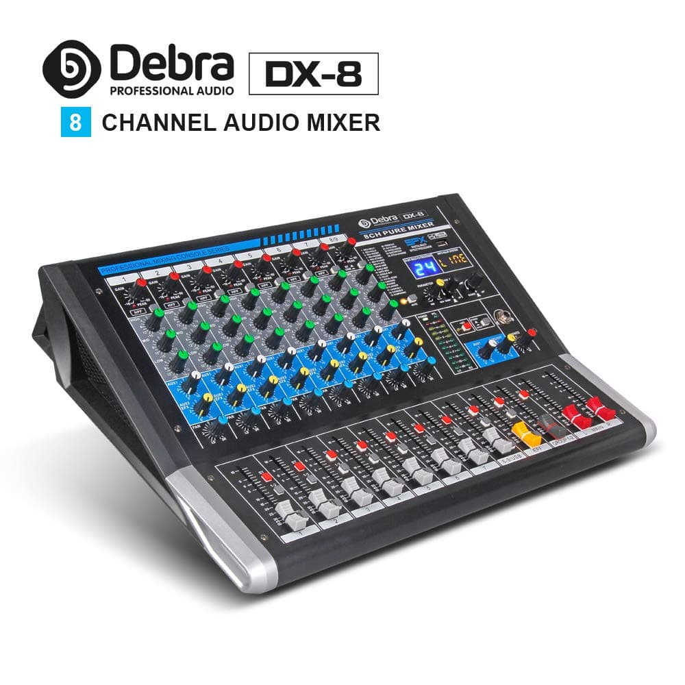 Debra Audio DX-6 6-Channel Audio Mixer DJ Console Sound Board with 24 DSP Effect USB Bluetooth XLR Jack Aux Input (8 Channel)