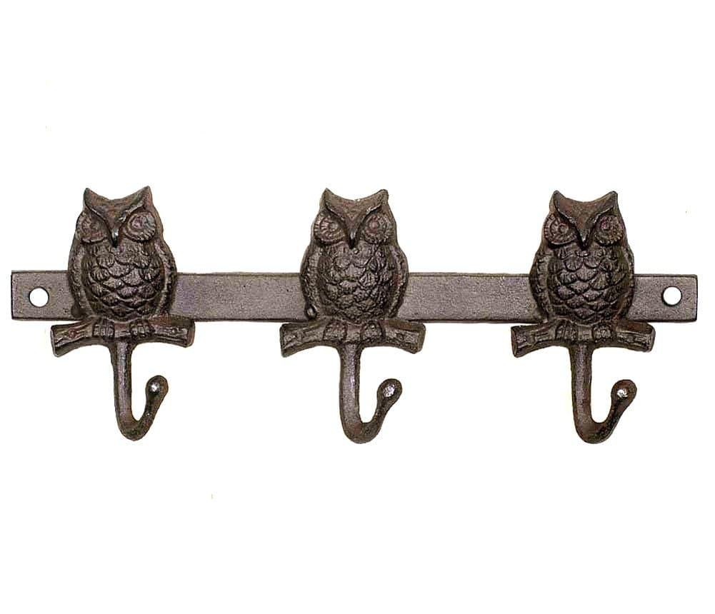 CTW Home Rustic Cast Iron Triple Owl Wall Hook - 13" Long