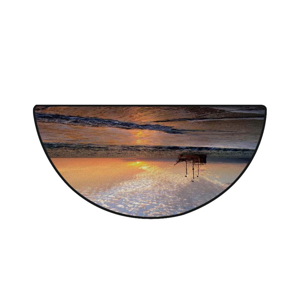 24" x 48" Half Round Door Mat,Pirate Ship Sailing in Waves Fantasy in The Sea Horizon Moon Sky Surreal Scenery Outdoor/Indoor Entry Rug,for Home Kitchen Office Standing Desk Mats,Multicolor