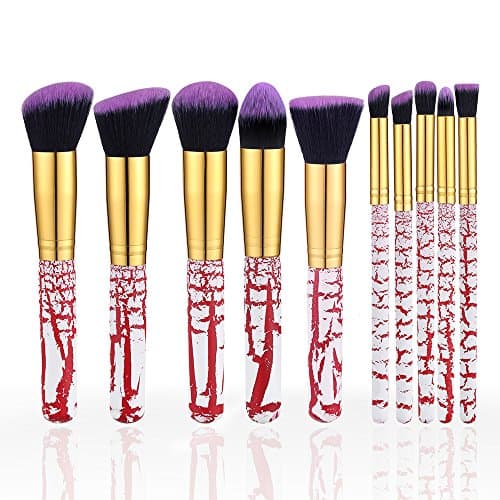 Premium 10 Makeup Brush Set Kit,Professional Woman Cosmetics Basic 10 Pieces Travel Beauty Brushes,Angled Flat,Contour,Eyeliner,Shadow,Blending Concealer,Black up Powder and Foundation(Golden Red)