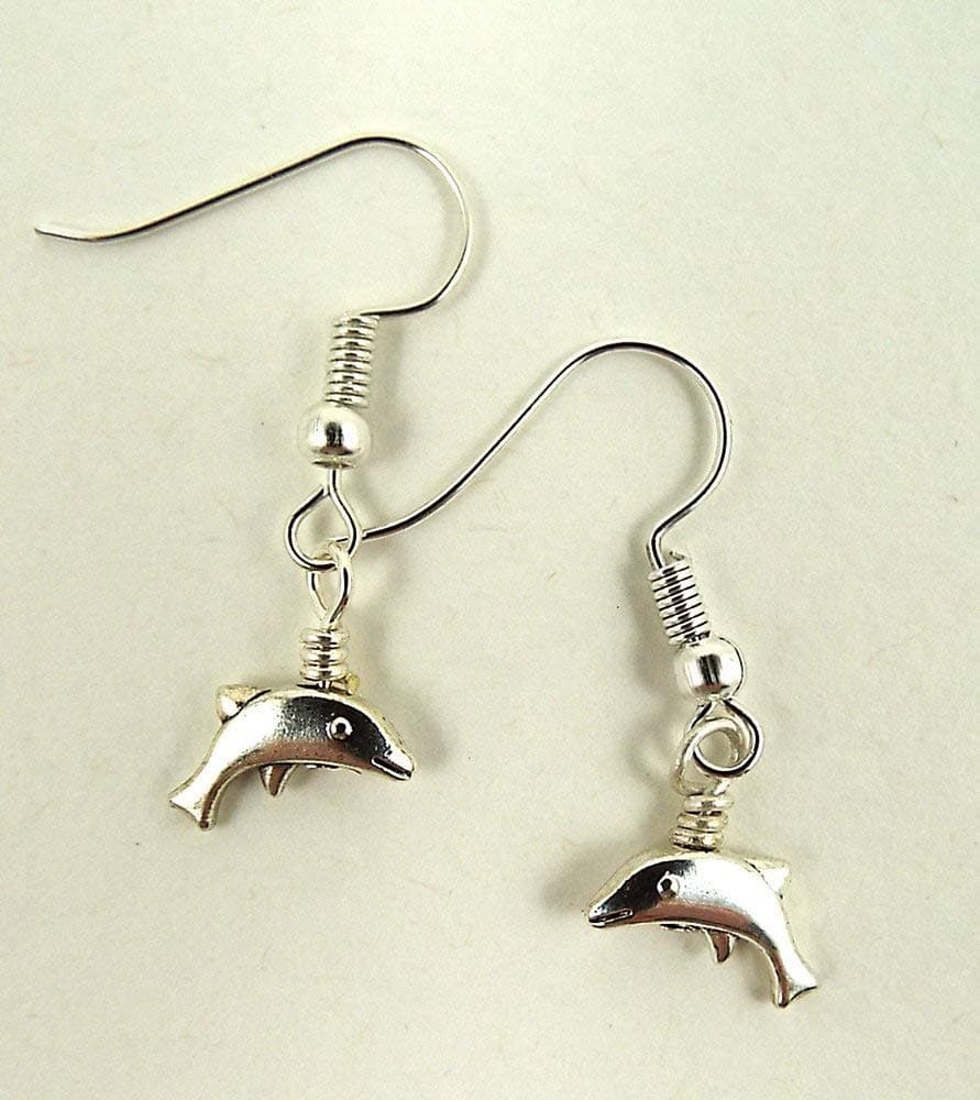 Tiny Dolphin Pierced Earrings Silver Toned Metal for Girls