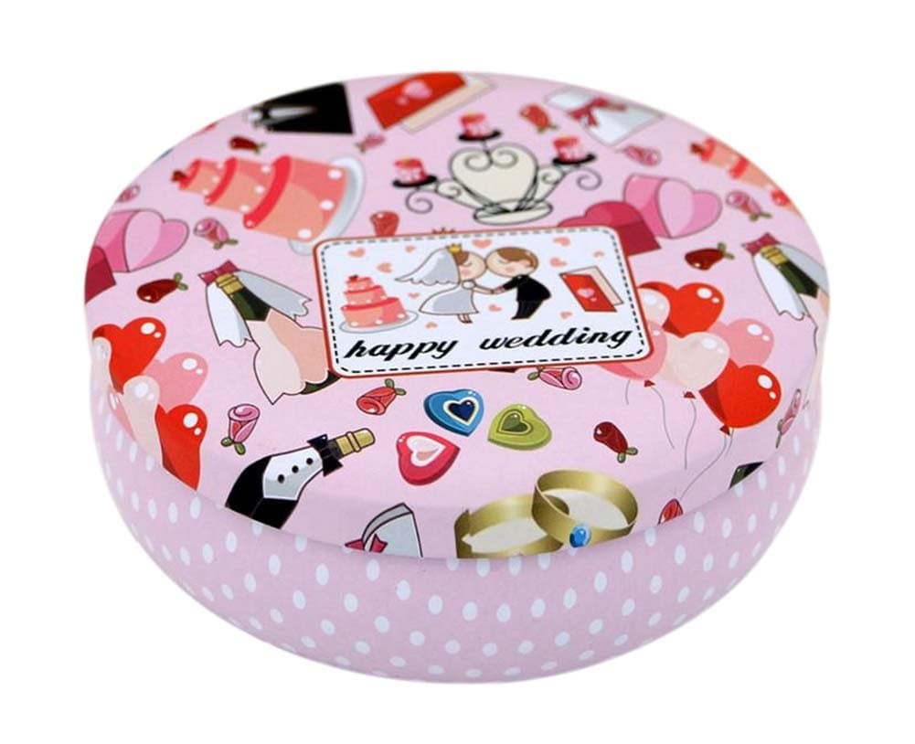 Round Cute Pill Boxes Candy Metal Case Storage Box, Pink Wedding