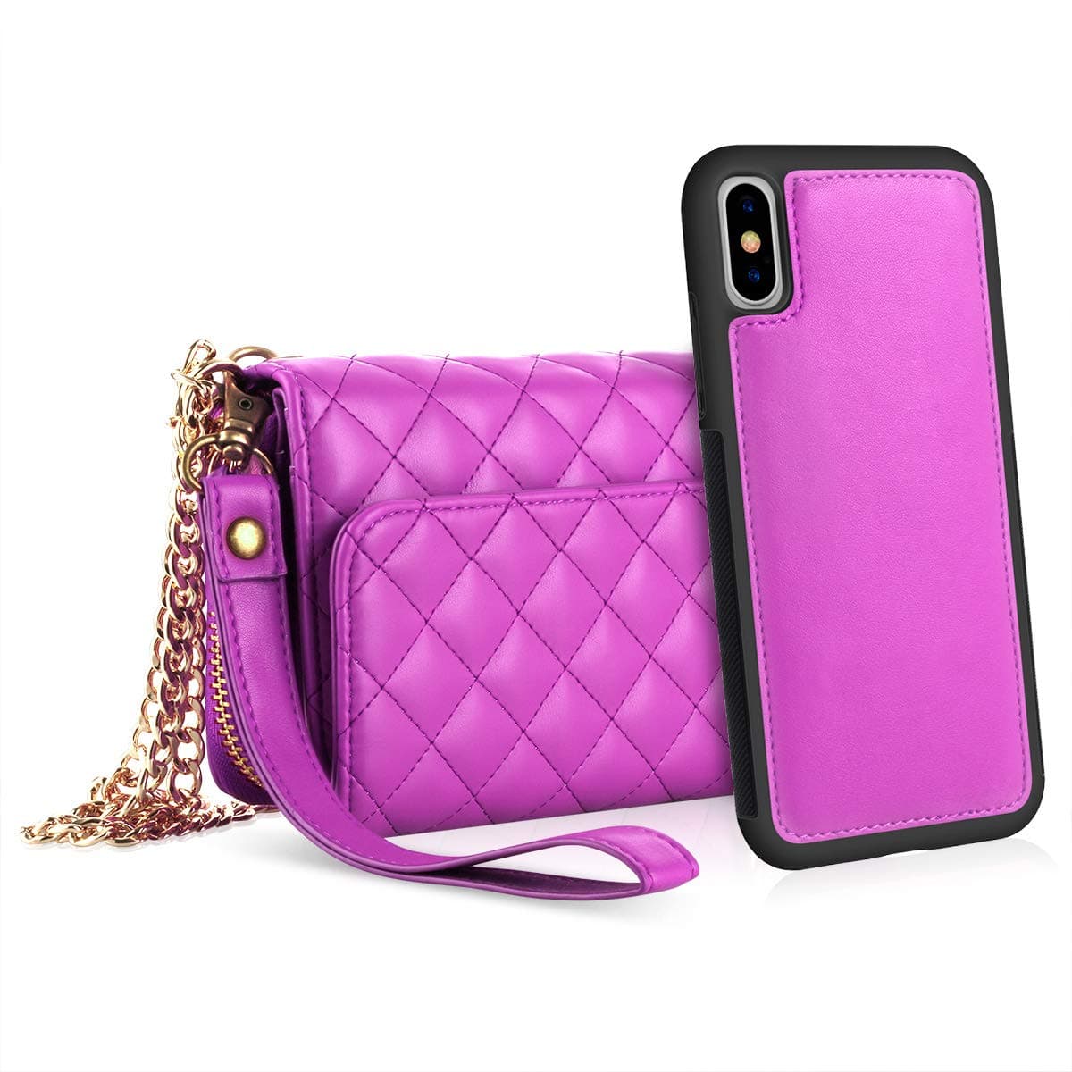 Petocase Compatible iPhone Xs Max Wallet Case,RFID Multifunctional PU Leather Wrist Chain Crossbody Strap Clutch Detachable Magnetic Card Slot Purse Protection Cover for Apple iPhone 10s Max Rose Red