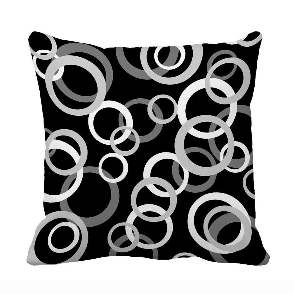 Retro Polyester Cushion Cover Pillowcase 18" X 18" White, Gray and Black Circle Graphic Print Throw Pillow Cover
