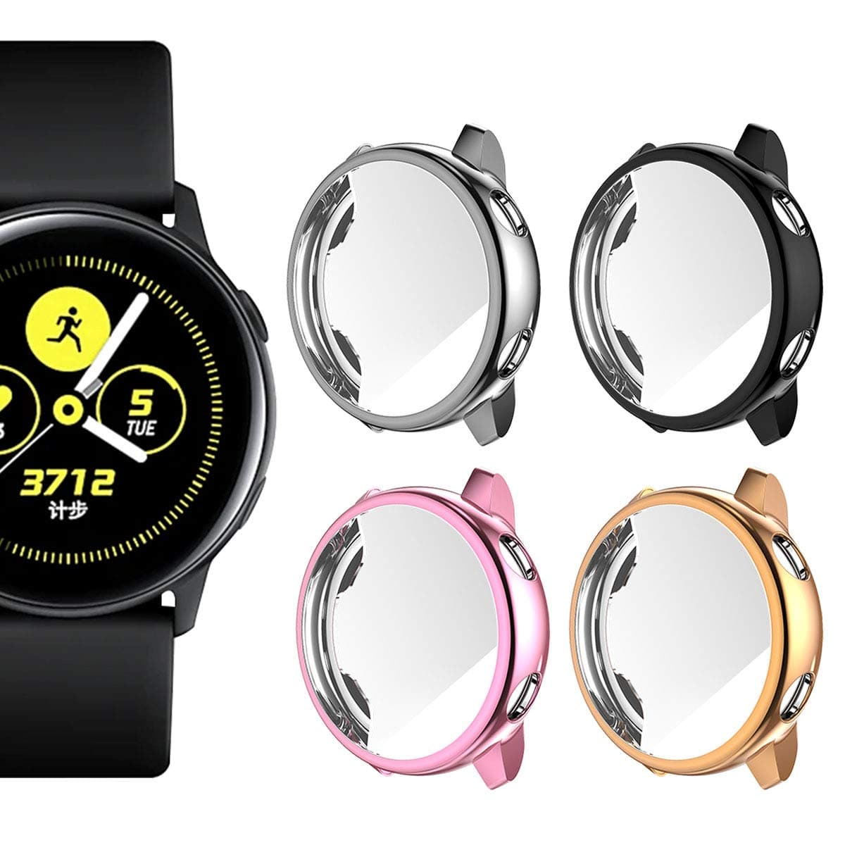 Landhoo Screen Protector for Samsung Galaxy Watch Active, Soft TPU Full Coverage Case, Electroplate Protective Cover Shell (Black+Grey+Rose Gold+Pink)