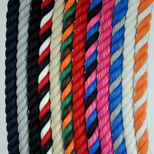3 Strand Twisted Soft Colored Cotton Rope 1/2" 25', 50', 100' and 640' Spools (1/2" x 640 ft., Black)