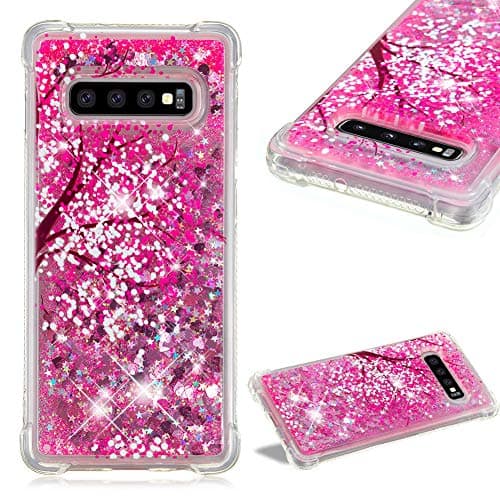 Cistor Case for Samsung Galaxy S10 Plus,Luxury Glitter Liquid Sparkle Floating Bling Quicksand Colorful Painting Cover Transparent Soft TPU Silicone Case for Samsung Galaxy S10 Plus,Cherry Blossom