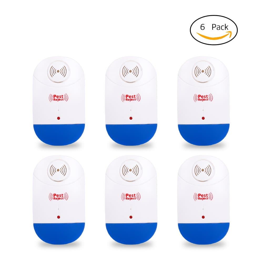 6-Pack Pest Offense Ultrasonic Pest Repellers with Nightlight Control-Electronic Plug In-Repelling for Rodents, Cockroaches, Spiders, Insects, Roaches, Flies, Ants, Mice, Rats