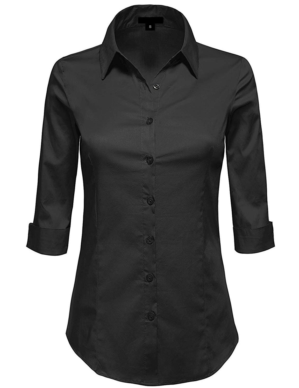 3/4 Sleeve Stretchy Button Down Collar Office Formal Casual Shirt Blouse for Women Fit (XS-6XL)