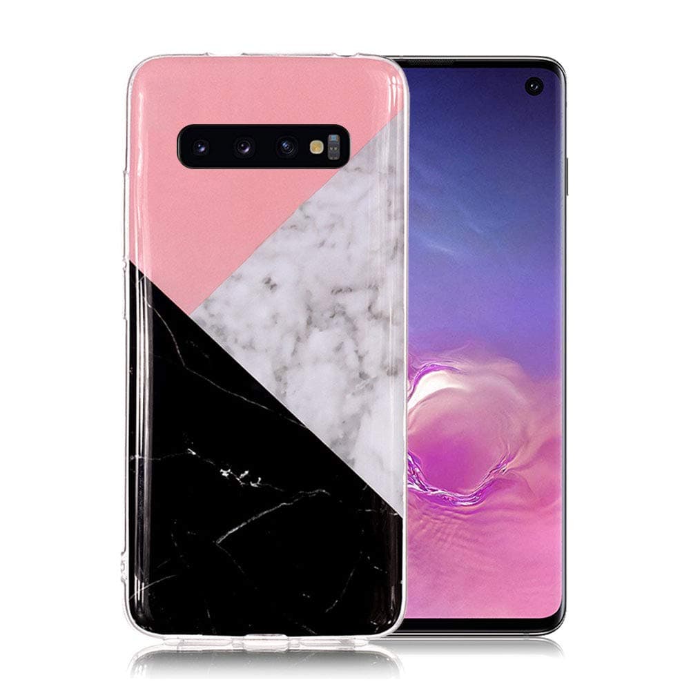 Marble Phone Case for Samsung Galaxy S10, Silicone Case Marble Pattern Ultra Slim Transparent Slim-Fit Anti-Scratch Shock Proof TPU Soft Gel Case Cover Bumper Protective Rubber Shell- Pink-White-Black