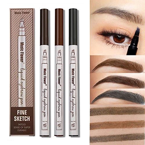 3PCS Tattoo Eyebrow Pen with Four Tips Long-lasting Waterproof Liquid Eyebrow Pencil for Eyes Makeup (3Colors#1#2#3)