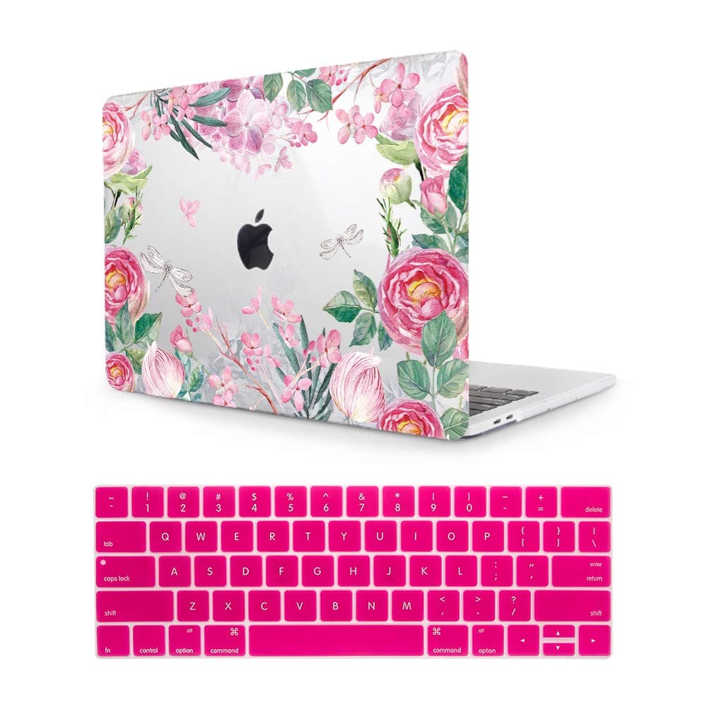 MTAOTAO Plastic Pattern Pink Watercolor Flower Hard Shell Case with Keyboard Cover for MacBook Air 13 Inch (Model A1466/A1369)