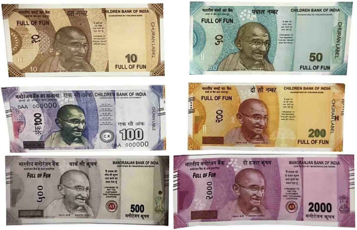 Playing/Fake Indian Currency Notes for Fun (30*6=180 Notes) (Rs.10, Rs.20, Rs.50, Rs.100, Rs.500, Rs.2000 Notes)