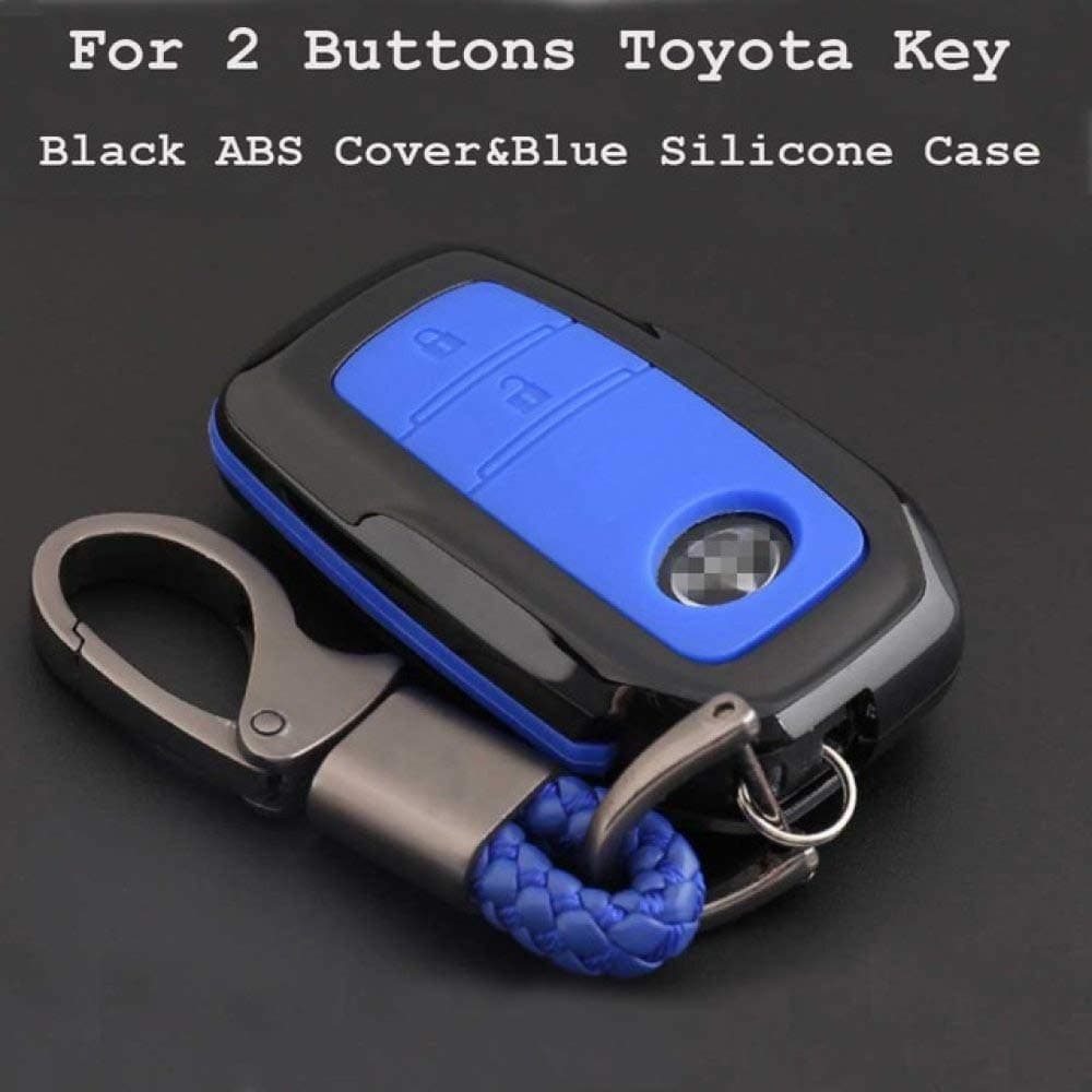 MAYICHEN Buttons Carbon Fiber Car Smart Key Cover Case for Toyota Hilux Fortuner Camry Coralla Crown RAV4 Highlander,2key,ABSBlue