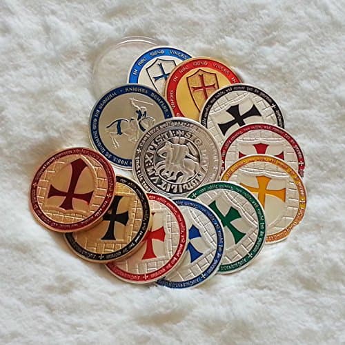 12pcs Set Commemorative Knights Templar Cross Masonic Mason Gold & Silver Plated Coin Freemason