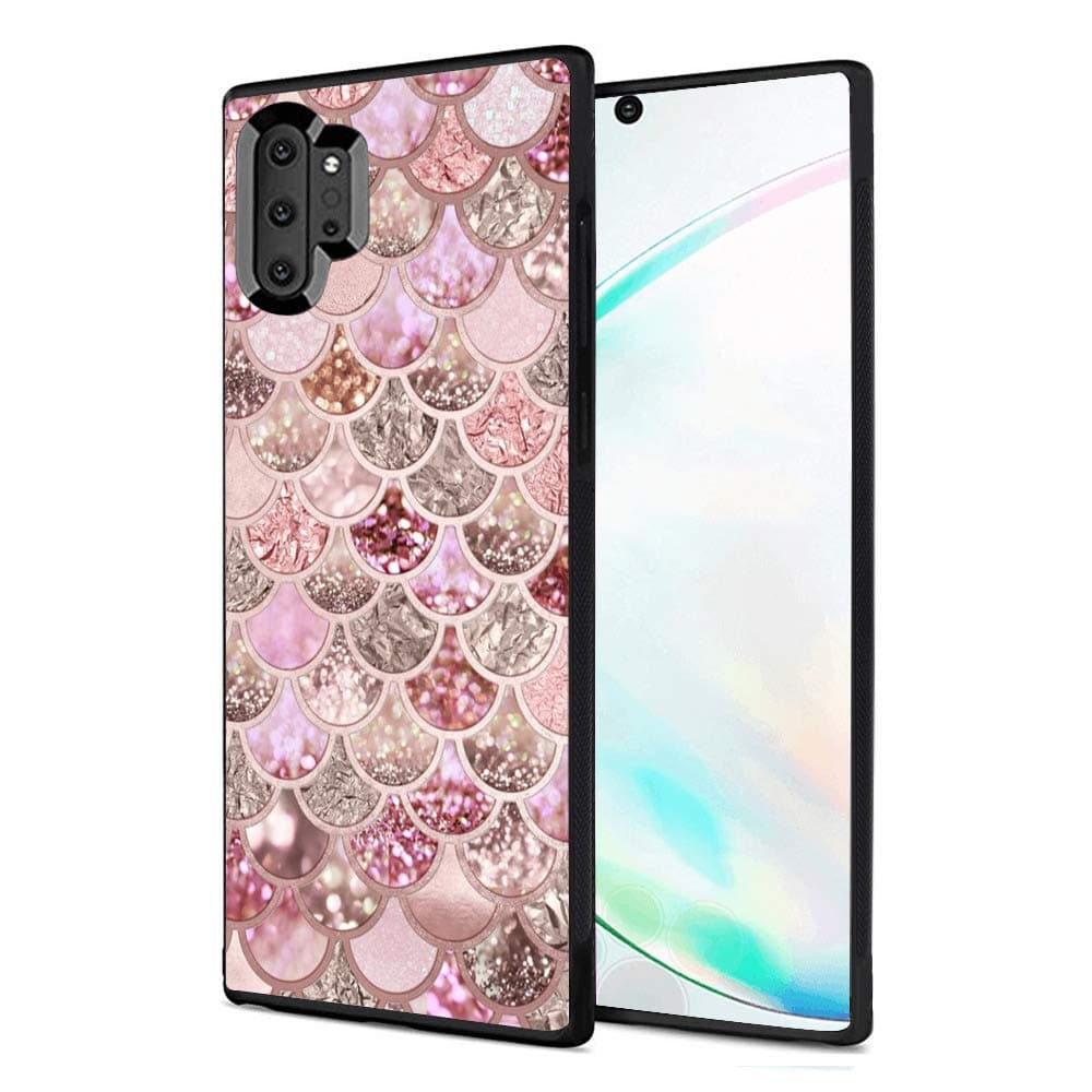 Samsung Galaxy Note 10 Plus Case Pink Mermaid Scales Soft Black TPU Rubber and PC Anti-Slip Grip Cover Case, Shockproof Defend Protective Phone Case for Samsung Galaxy Note 10 Plus