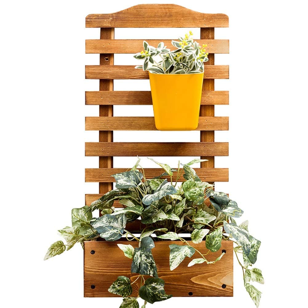 JANRON Wall-Mounted Garden Rectangular Wooden Planter With Lattice For Vines Garden Climbing Flower Plant Pot Box Garden Patio Wood Trellis Panel - L:30XW:16XH:60cm