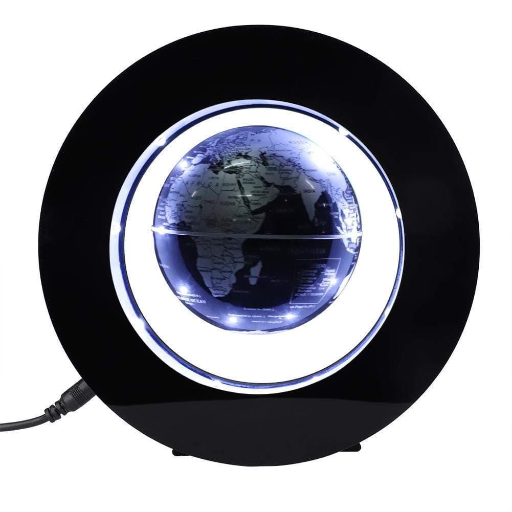 Lelestar Magnetic Levitating Globe, Novelty Floating Led Lamp with World Map Anti Gravity Rotating Globe Electronic Home and Office Decoration Educational Geography Tool (Silver Black, UK Plug)