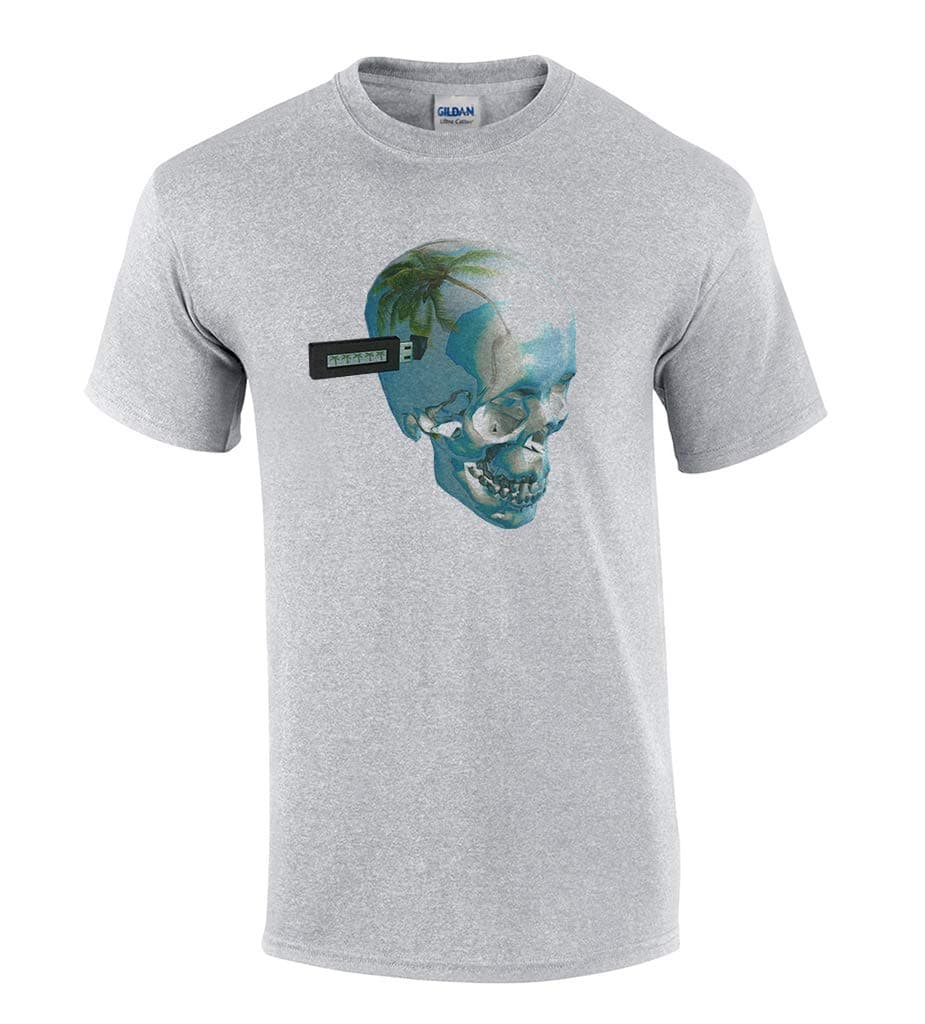 Vaporwave Skull USB Men's Grey T-Shirt