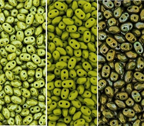 Czech Miniduo Bundle - 3 Colors: Two-Hole Seed Beads Mini Duo 2mm X 4mm Greenery Color Combo 24 Grams Total