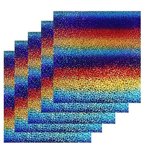 10 inch x 5 ft Rainbow Heat Transfer Vinyl Roll Glitter Adhesive Vinyl Holographic Heat Transfer Foil Vinyl HTV for DIY T-Shirts, Bags, Cap, ClothingsVinyl Bundle Pack for Kids Family Cloth