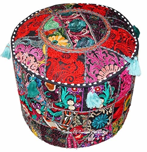 Handmade 18" Black Round Ottoman Pouf Stool Chair Moroccan Seating Indian Decor