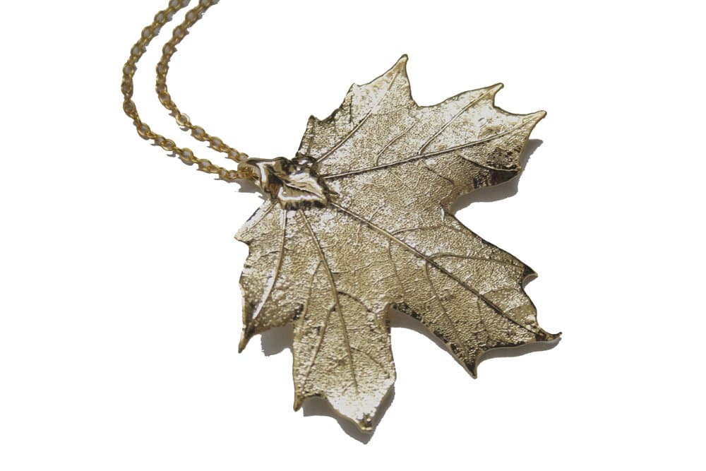 Real Maple Leaf Gold Pendant Necklace