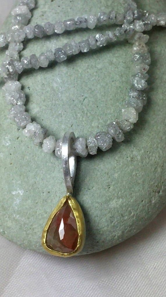 Rose Cut and Raw Diamond and Gold Necklace
