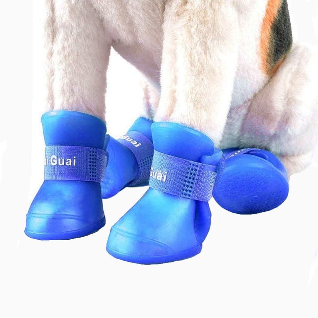 VICTORIE Dog Rain Shoes Waterproof Protective Boots for Small Medium Large Dogs blue 4pcs(L: 4.7 X 5.7 CM)