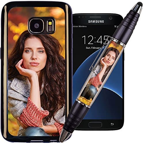 Black PixStylus & Galaxy S7 PixCase - Make A Personalized Set - Just Insert Photos or Design Your Own Inserts Online - Combination Pen/Stylus Paired with a Shock Absorbing Case