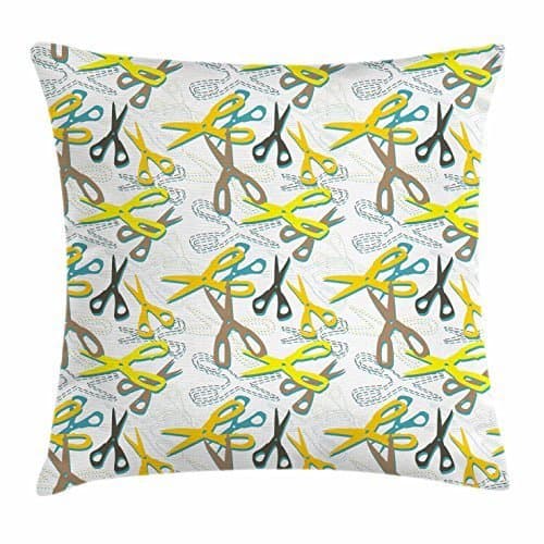Penny McCarthy Retro Throw Pillow Cushion Cover, Colorful Scissors Pattern Tailor Sewing Themed Abstract Illustration Digital Design, Decorative Square Accent Pillow Case Multicolor