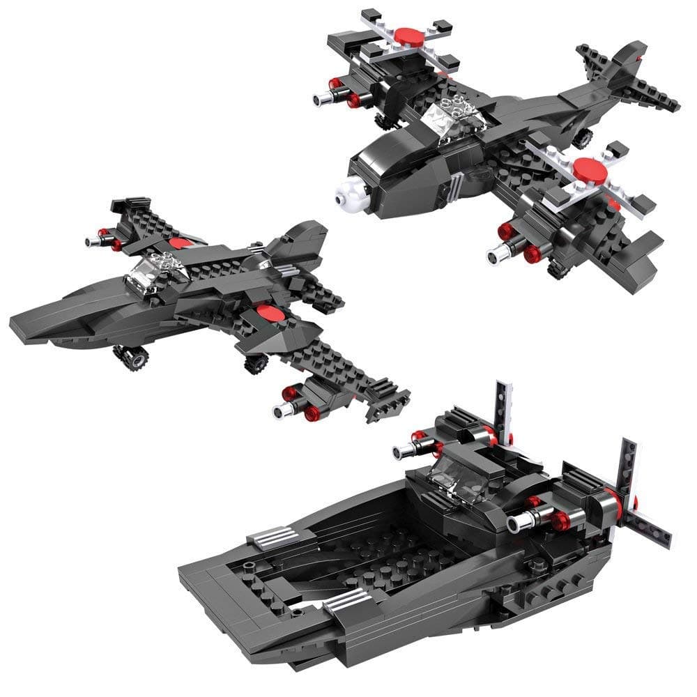 Pinnappo Creator Jet Fighter Building Bricks Blocks Toy for Kids 231 Pieces (3 in 1 - Military Navy Plane Airplane Engineering ) - Puzzles for Kids for Age 6