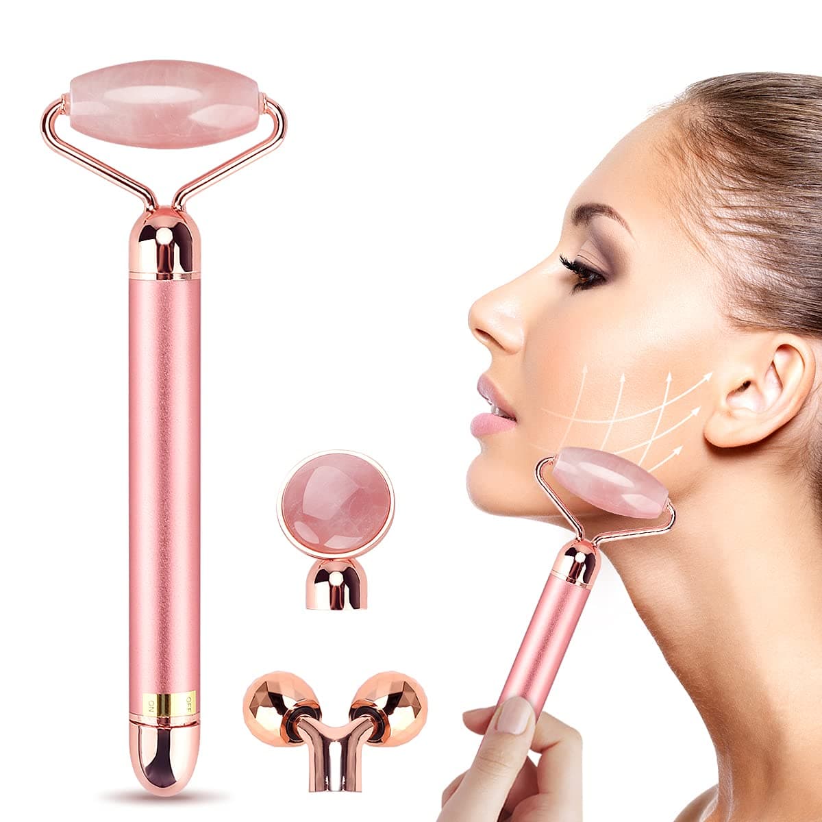 Jade Face Roller, Achort 3-in-1 Vibrating Jade Roller and 3D Roller Electric Sonic Energy Set, Anti-Aging & Anti-Wrinkle Solution Tool for Face, Head, Arms and Neck, Skin Tightening, Face Firming