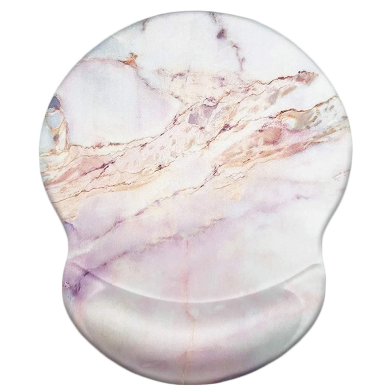 Ergonomic Design Mouse Pad with Wrist Rest Support, Cute Wrist Mouse Pad with SOFE Cloth, Non-Slip PU Base Mouse Mat, Pain Relief Mousepad for Gaming & Working(Wrist Marble Pink)