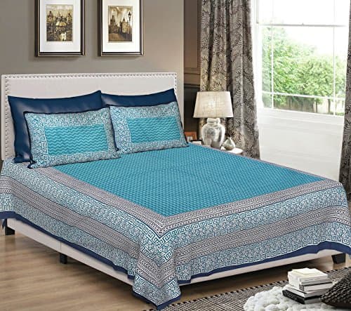 Khushal Homes Pure Cotton Double King Size Bed Sheet with Pillow Covers, Blue