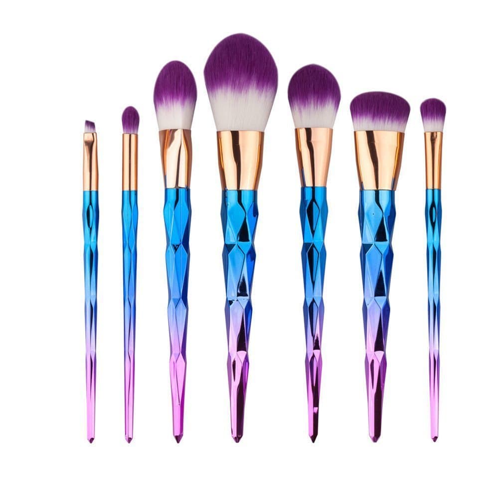 MixBeauty 7pcs Diamond Shaped Handle Makeup Brush Set For Powder Foundation Contour Blending Eyeshadow Eyebrow Brushes(Purple)
