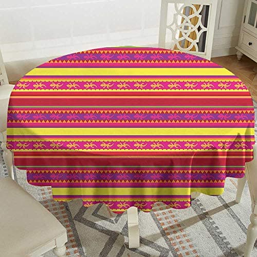 clear round tablecloth 60 Inch Mexican,Vibrant Colored Striped Pattern with Abstract Lizard Animal Figures Folk Borders,Multicolor Suitable for traveling,outdoors,family,restaurant,coffee shop More