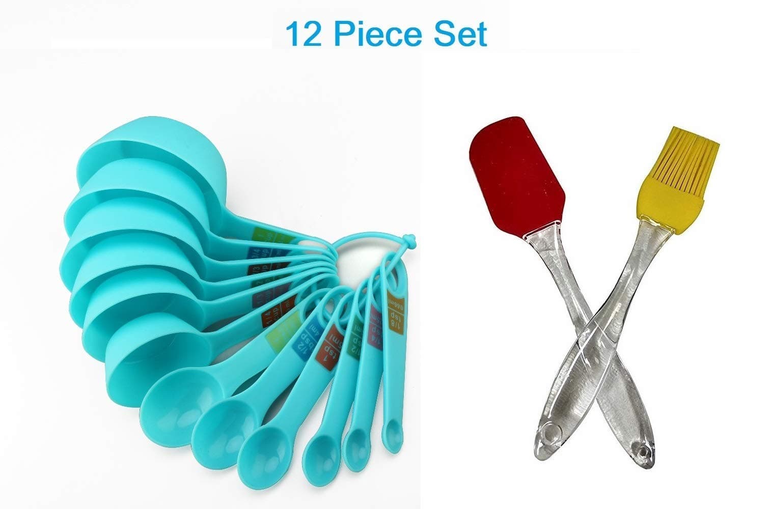 Allmart Enterprise Plastic 12 pc Measuring Cups and Spoons Set with Reusable Silicone Brush & Spatula