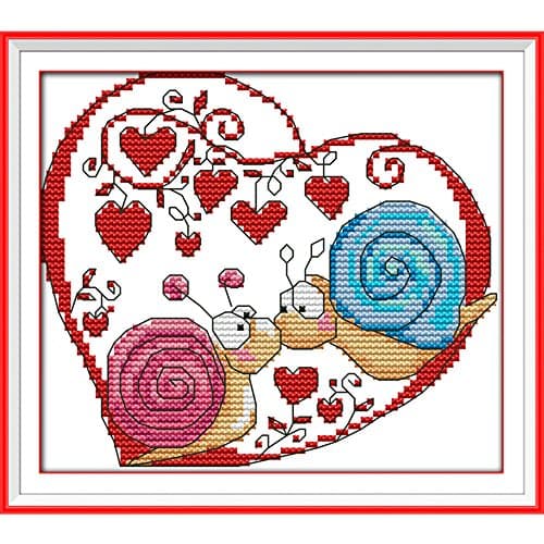 Ryvox(TM) DIY Handmade Needlework Counted Cross Stitch Set Embroidery Kit 14CT Snail Couples Pattern Cross-Stitching Home Decoration