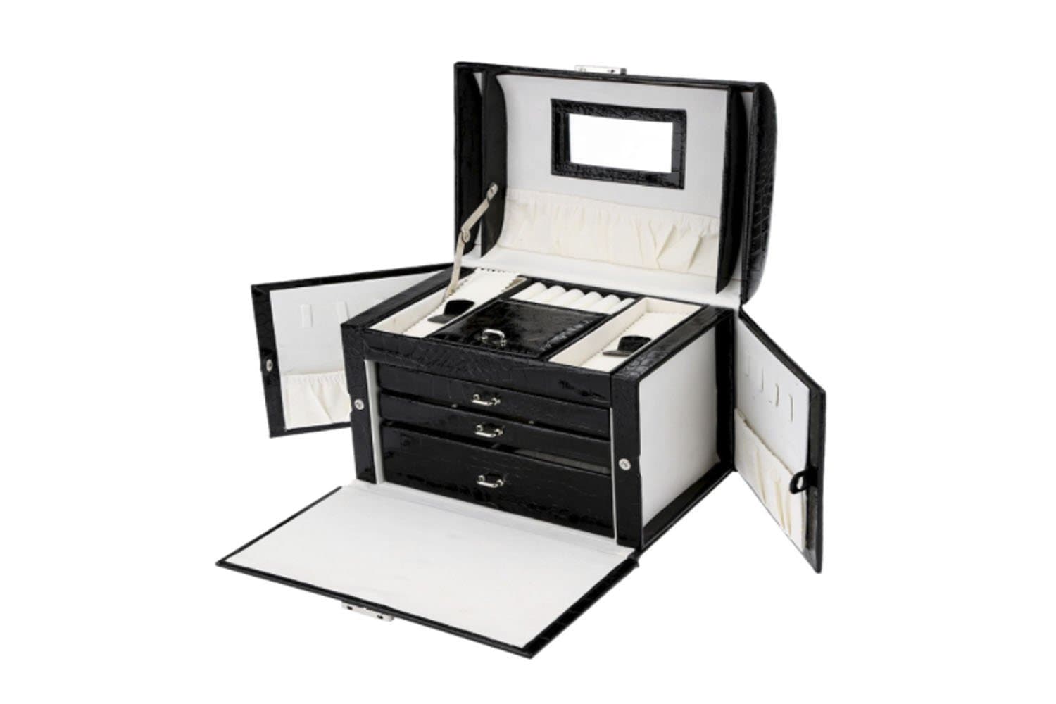 Black leather Jewelry Box Storage Case Necklace Ring Display Container Organizer