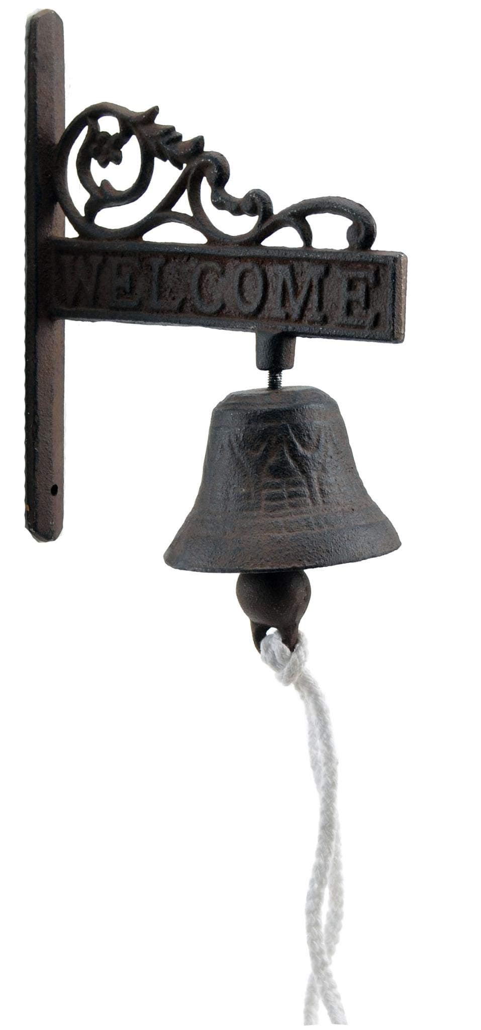 Cast Iron Dinner Bell Flower Vine Welcome Sign Distressed Brown
