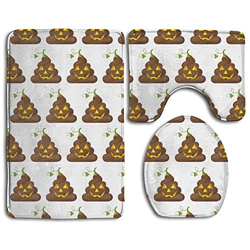 Halloween Poop Emojis 3 Piece Bath Mat Rug Set Soft Skidproof Toilet Seat Cover Bath Mat Lid Cover Bathroom Rug Set