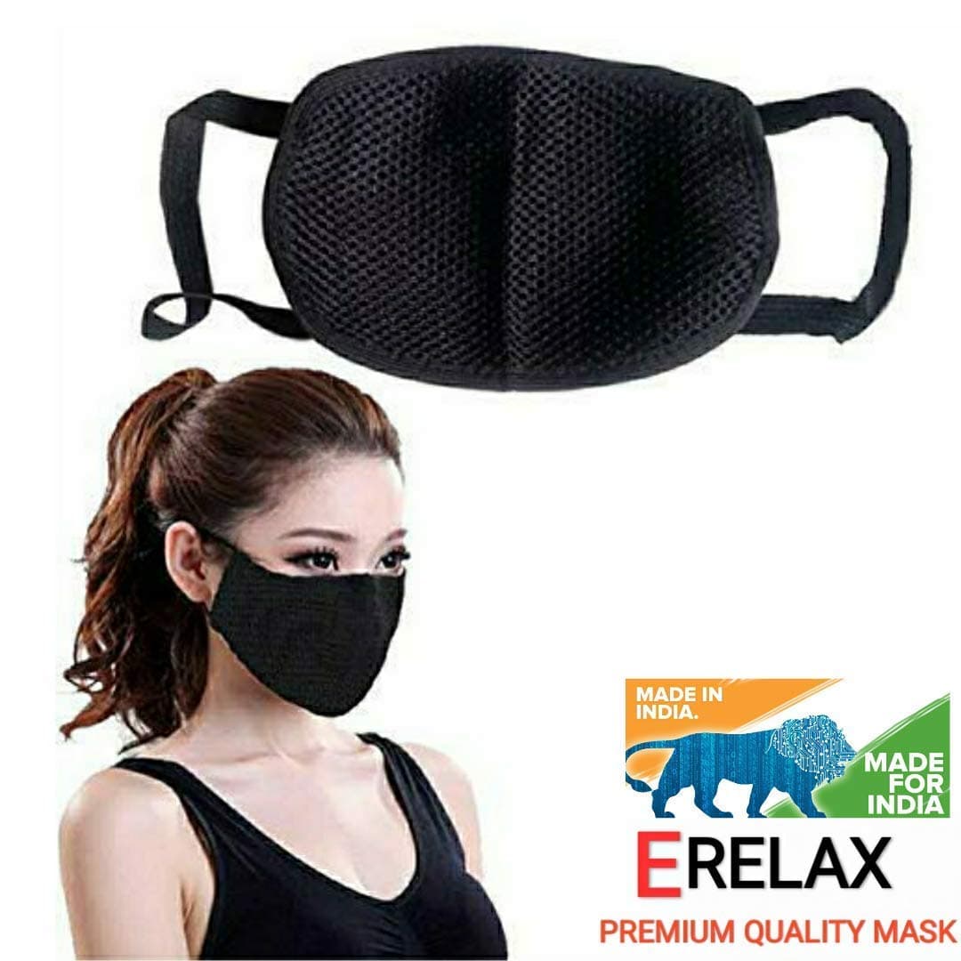 E Relax Quality Anti Pollution Mask Washable Dust Mask Air Filter Mask for Pollution Smoke Allergy Mask (Unisex Size,Black) (PACK OF 2(TWO))
