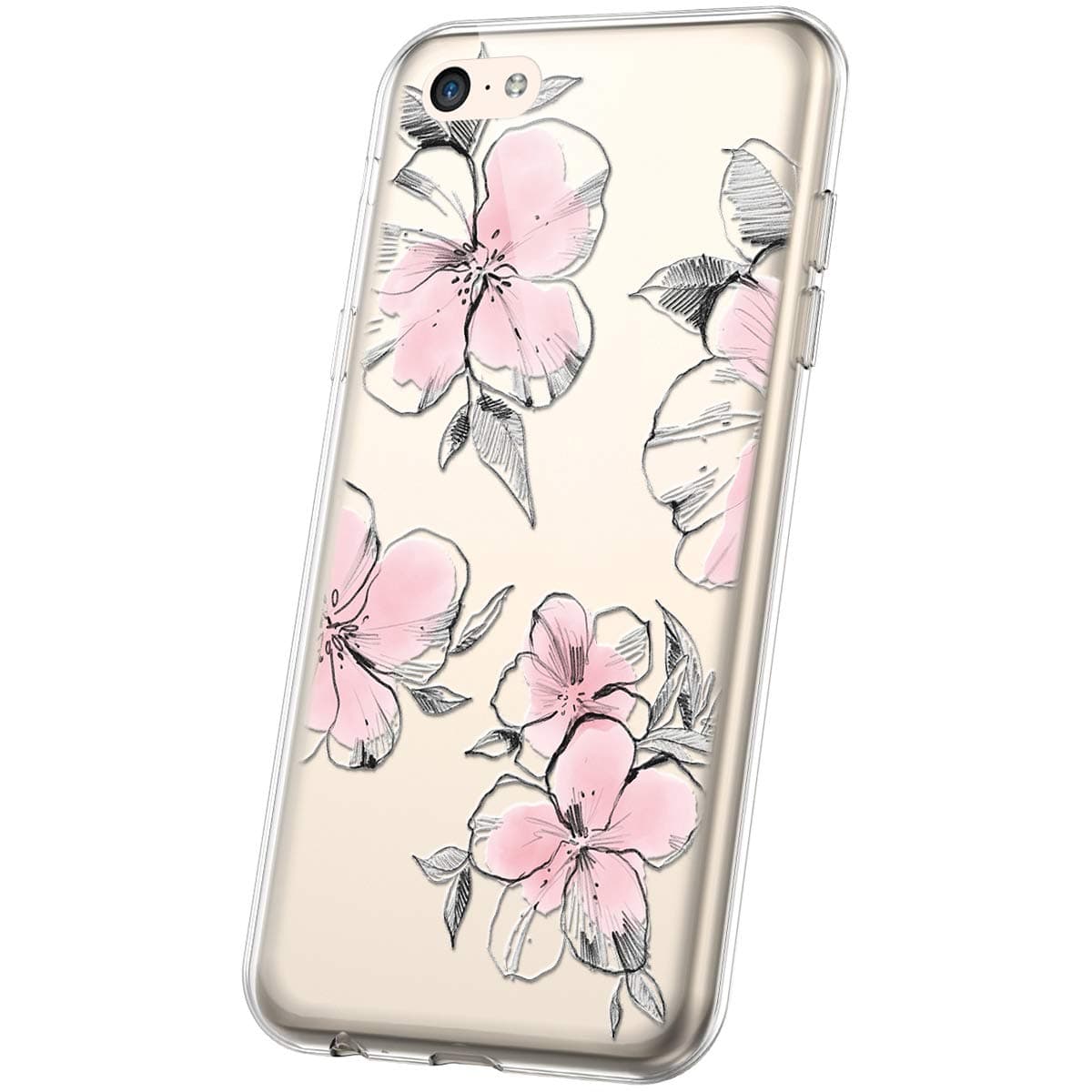 PHEZEN Case for iPhone 5C,iPhone 5C Case Flower Art Design Soft Flexible Crystal Clear Floral Pattern TPU Silicone Rubber Case Ultra Thin Transparent TPU Bumper Case Cover for iPhone 5C,Floral#28
